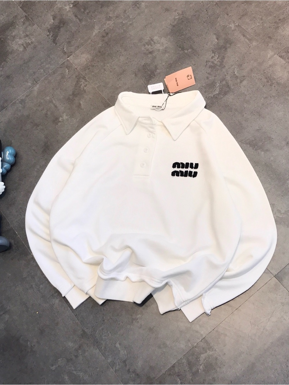 Miu Miu White Polo collar embroidered logo sweatshirt